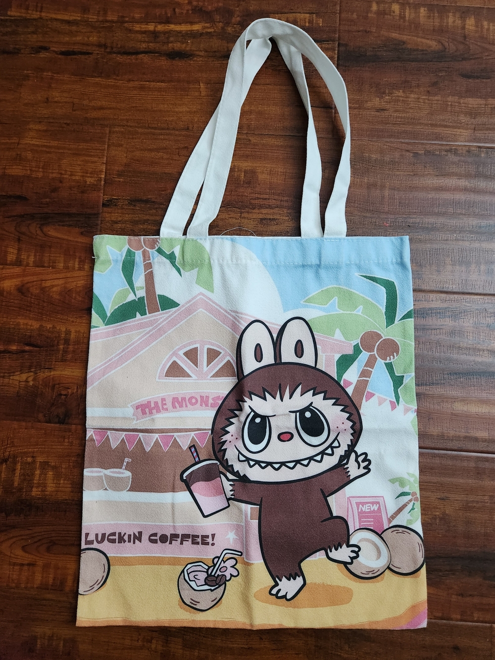 Cute Bunny-Monster Graphic Tote Bag - Pastel Multi